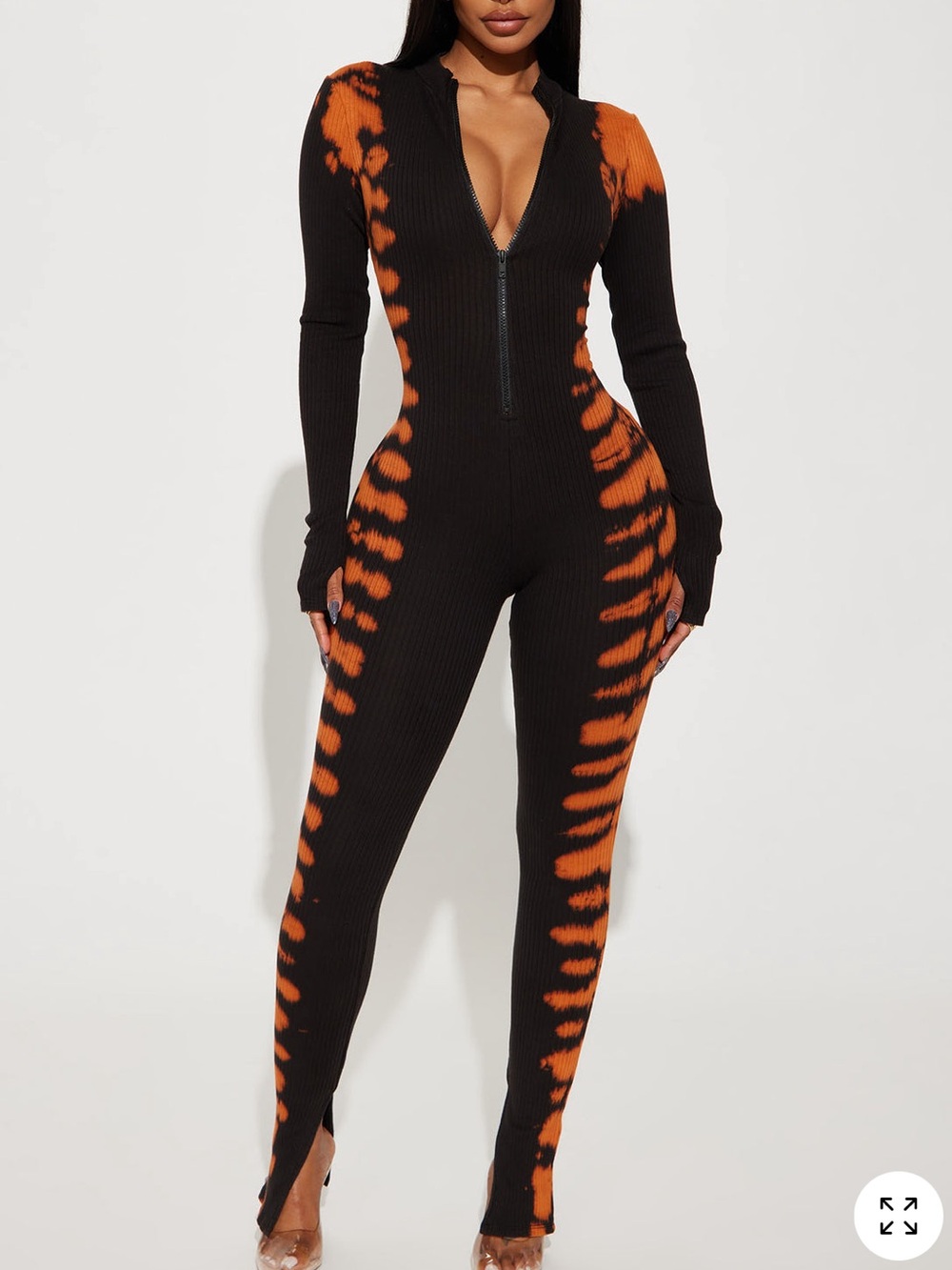 NWOT Fashion Nova Black and Orange Tie-Dye Jumpsuit